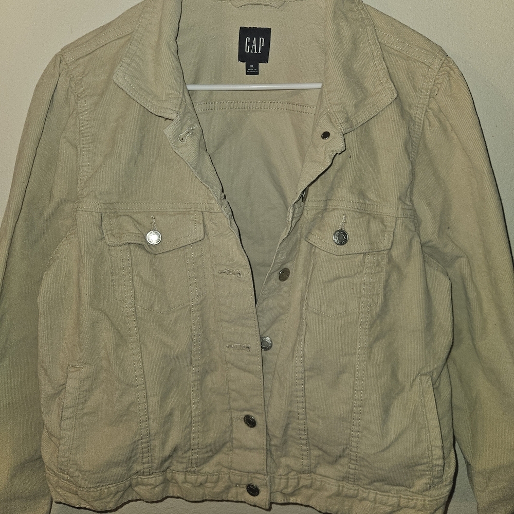 Gap Womens Beige Puff Sleeve Button Up Corduroy Jacket Size X-Large - Picture 2 of 11